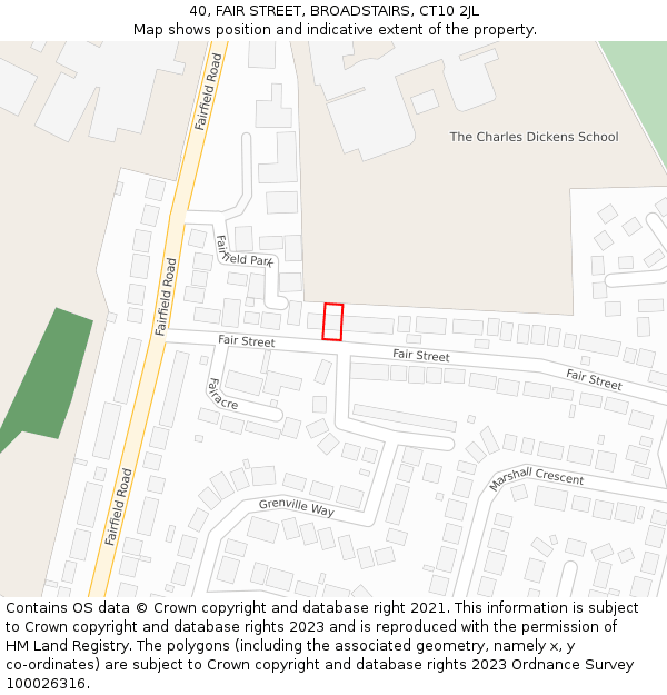 40, FAIR STREET, BROADSTAIRS, CT10 2JL: Location map and indicative extent of plot