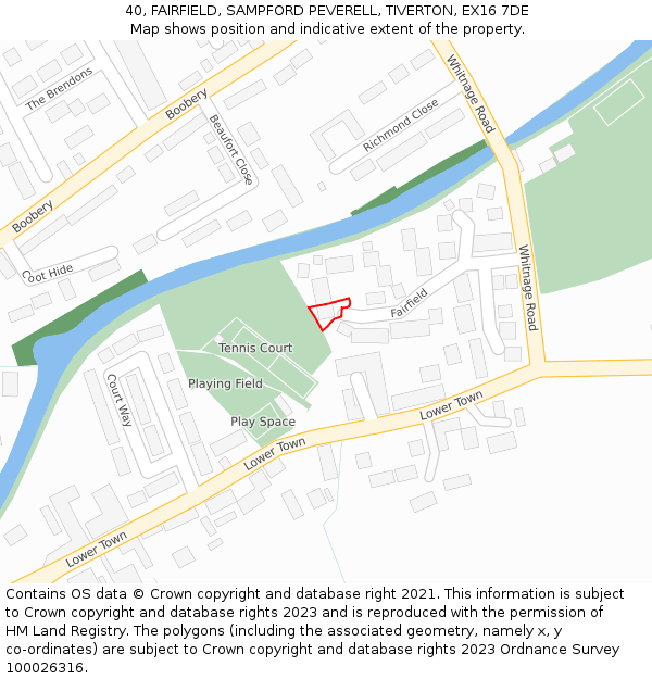 40, FAIRFIELD, SAMPFORD PEVERELL, TIVERTON, EX16 7DE: Location map and indicative extent of plot