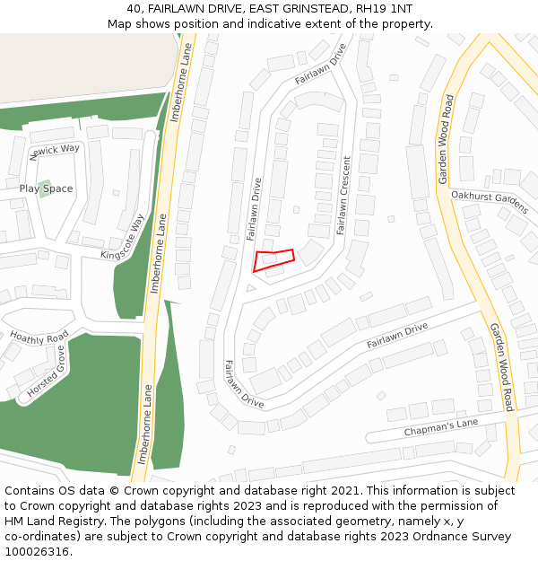 40, FAIRLAWN DRIVE, EAST GRINSTEAD, RH19 1NT: Location map and indicative extent of plot