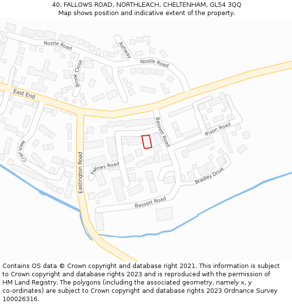 40, FALLOWS ROAD, NORTHLEACH, CHELTENHAM, GL54 3QQ: Location map and indicative extent of plot