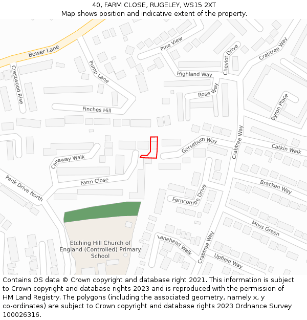 40, FARM CLOSE, RUGELEY, WS15 2XT: Location map and indicative extent of plot