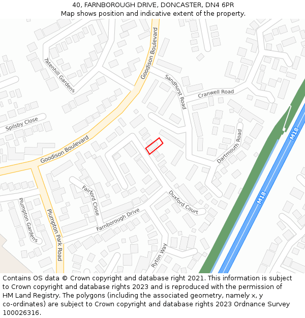 40, FARNBOROUGH DRIVE, DONCASTER, DN4 6PR: Location map and indicative extent of plot