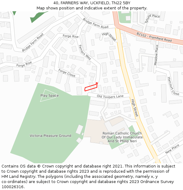 40, FARRIERS WAY, UCKFIELD, TN22 5BY: Location map and indicative extent of plot