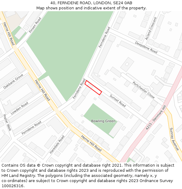 40, FERNDENE ROAD, LONDON, SE24 0AB: Location map and indicative extent of plot
