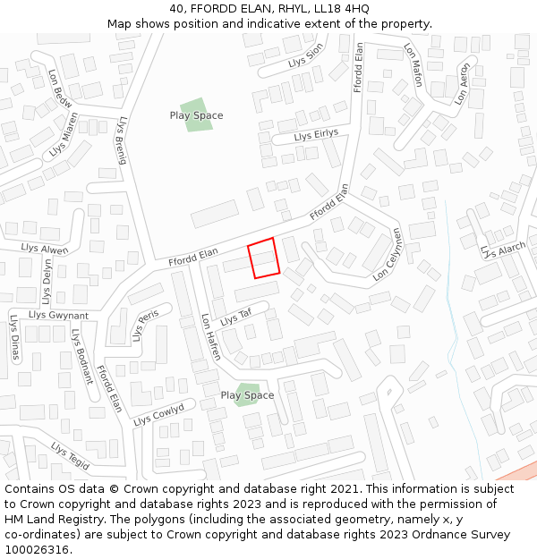 40, FFORDD ELAN, RHYL, LL18 4HQ: Location map and indicative extent of plot