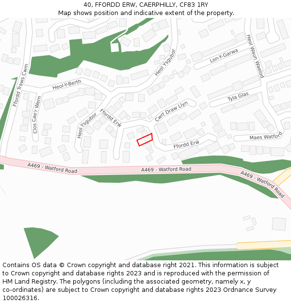 40, FFORDD ERW, CAERPHILLY, CF83 1RY: Location map and indicative extent of plot