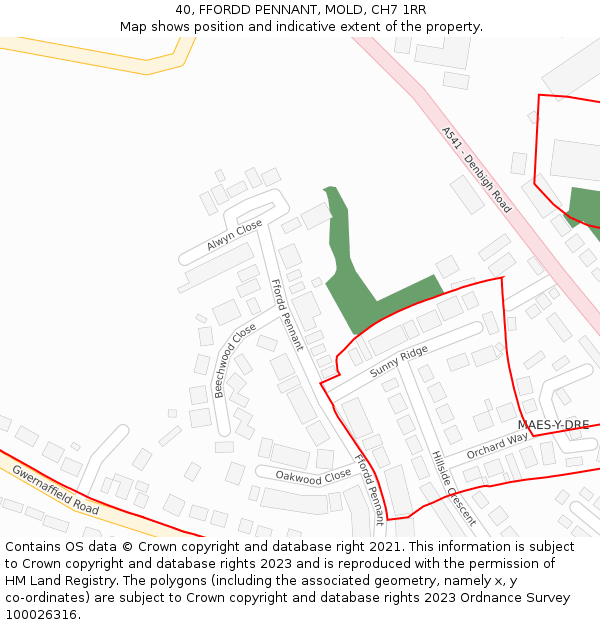 40, FFORDD PENNANT, MOLD, CH7 1RR: Location map and indicative extent of plot