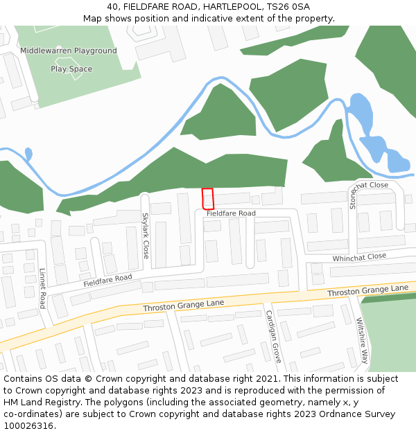 40, FIELDFARE ROAD, HARTLEPOOL, TS26 0SA: Location map and indicative extent of plot