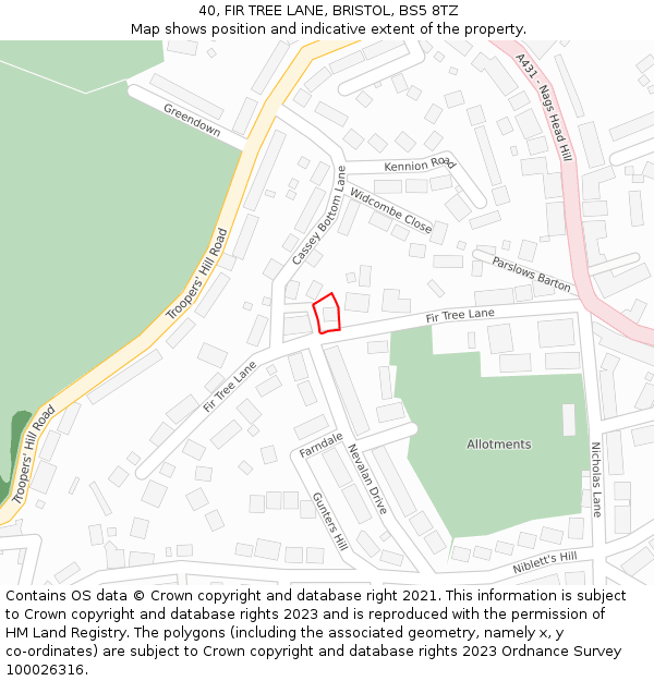 40, FIR TREE LANE, BRISTOL, BS5 8TZ: Location map and indicative extent of plot