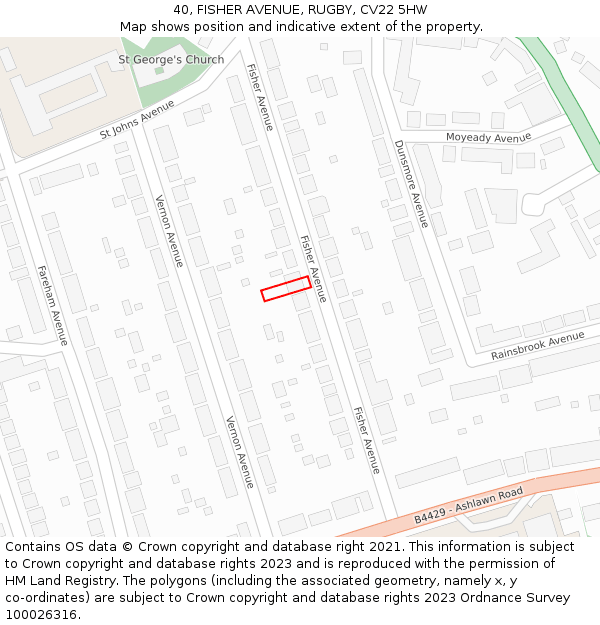 40, FISHER AVENUE, RUGBY, CV22 5HW: Location map and indicative extent of plot