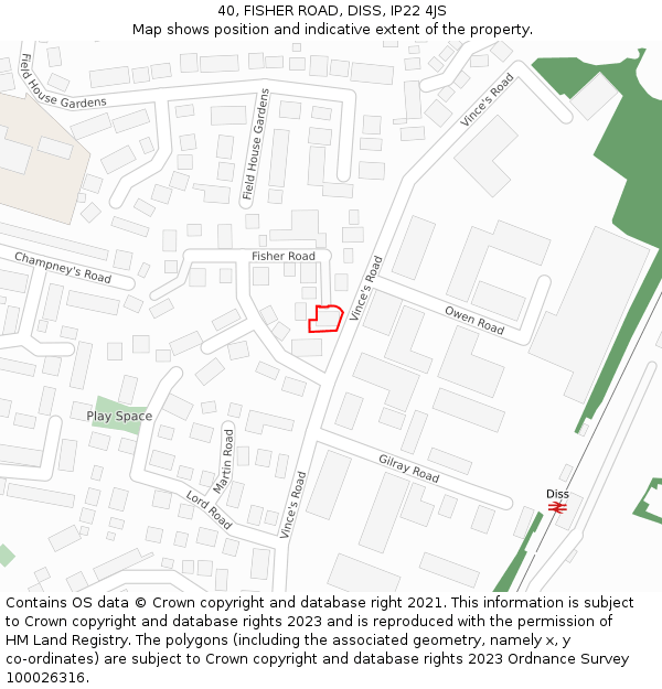 40, FISHER ROAD, DISS, IP22 4JS: Location map and indicative extent of plot