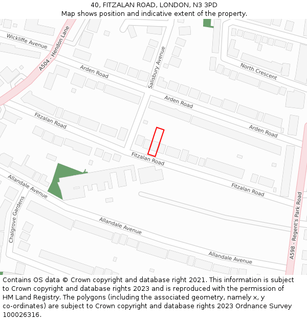 40, FITZALAN ROAD, LONDON, N3 3PD: Location map and indicative extent of plot