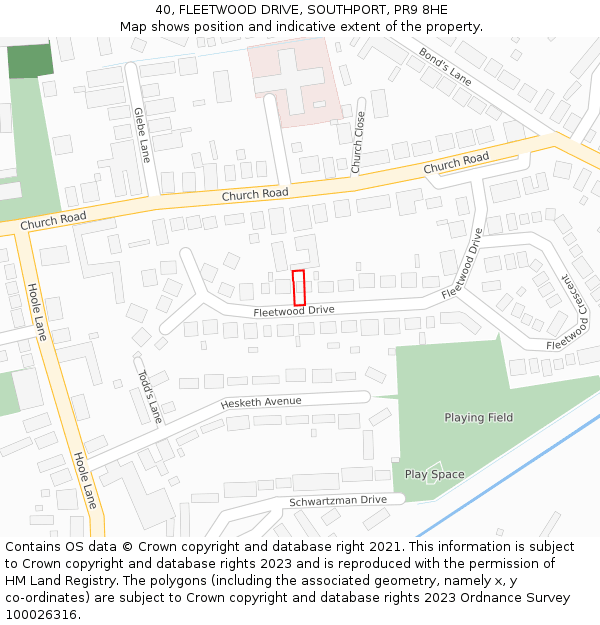 40, FLEETWOOD DRIVE, SOUTHPORT, PR9 8HE: Location map and indicative extent of plot