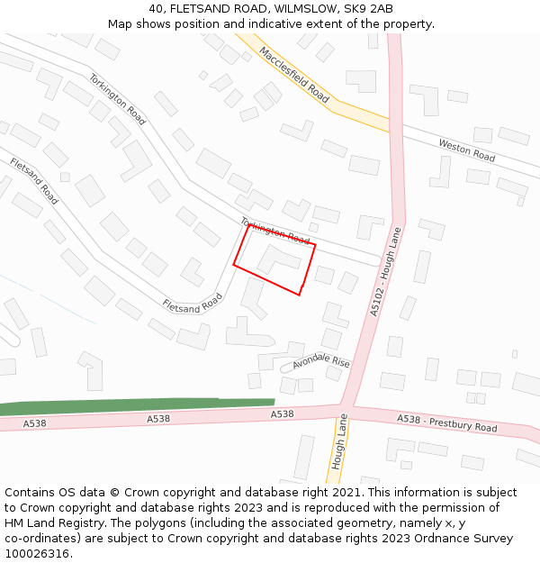 40, FLETSAND ROAD, WILMSLOW, SK9 2AB: Location map and indicative extent of plot