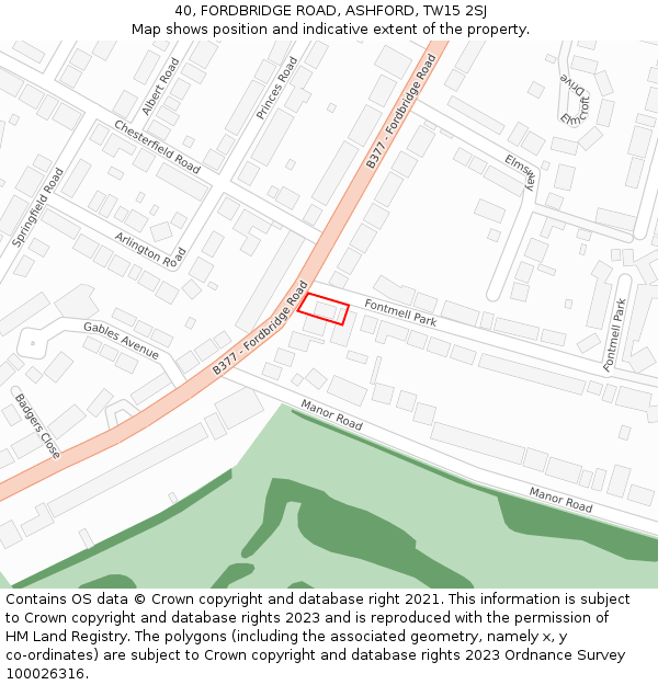 40, FORDBRIDGE ROAD, ASHFORD, TW15 2SJ: Location map and indicative extent of plot