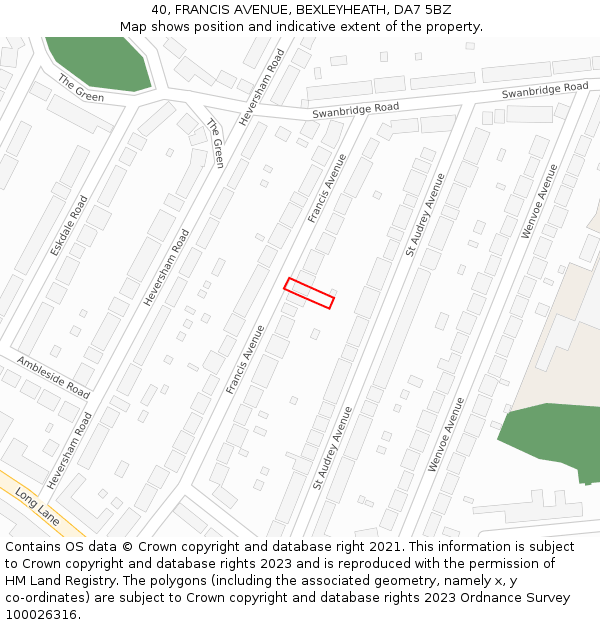 40, FRANCIS AVENUE, BEXLEYHEATH, DA7 5BZ: Location map and indicative extent of plot