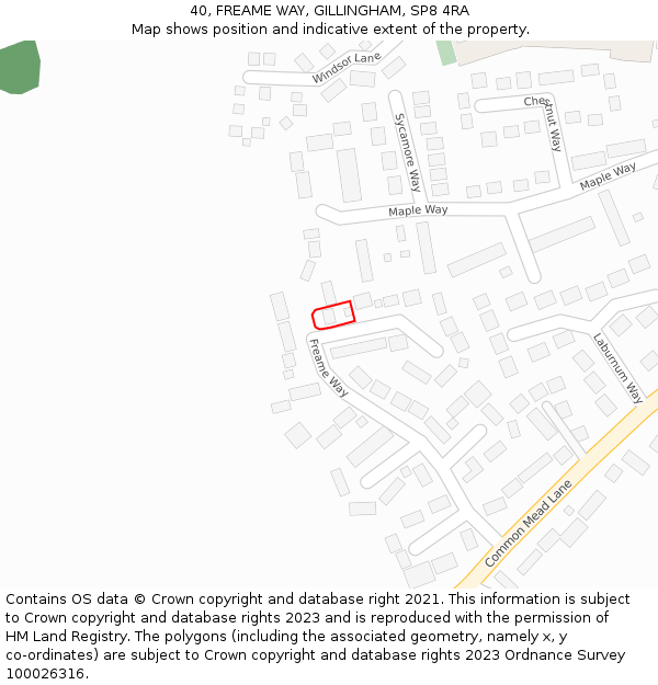 40, FREAME WAY, GILLINGHAM, SP8 4RA: Location map and indicative extent of plot