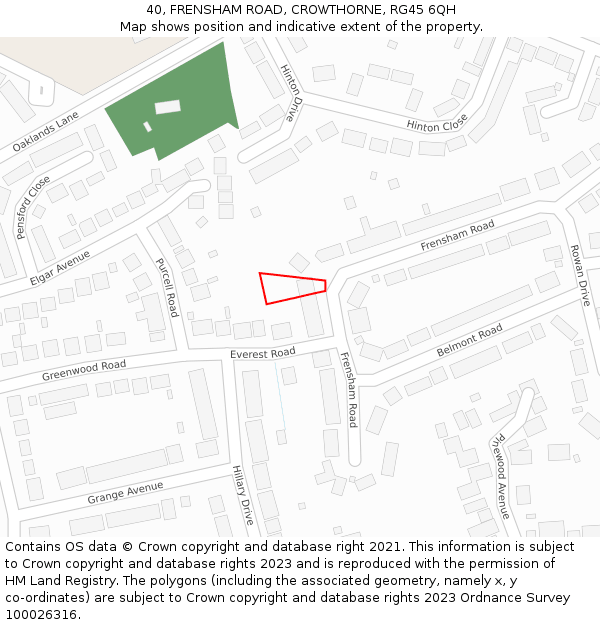 40, FRENSHAM ROAD, CROWTHORNE, RG45 6QH: Location map and indicative extent of plot