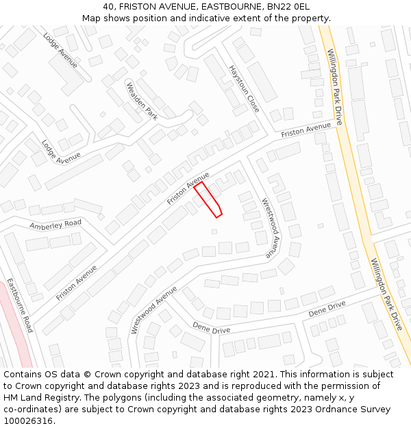 40, FRISTON AVENUE, EASTBOURNE, BN22 0EL: Location map and indicative extent of plot