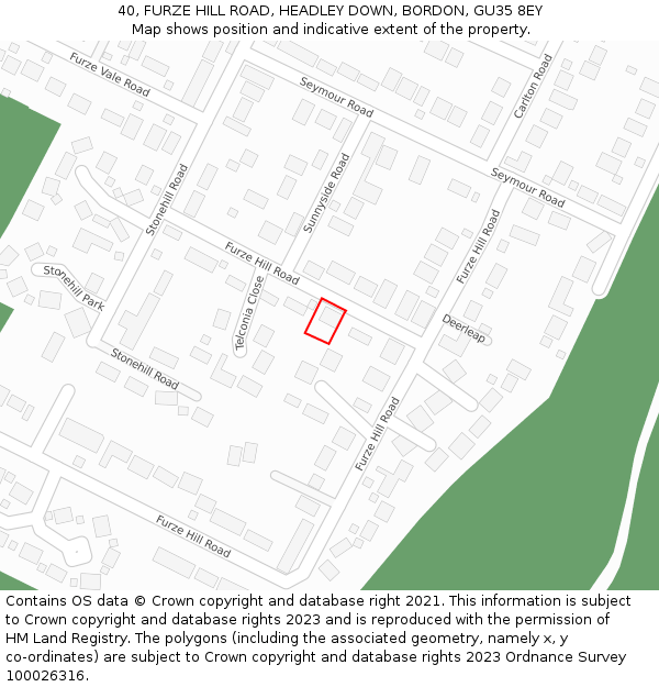 40, FURZE HILL ROAD, HEADLEY DOWN, BORDON, GU35 8EY: Location map and indicative extent of plot