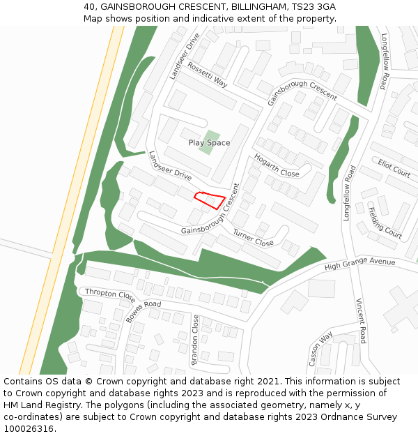 40, GAINSBOROUGH CRESCENT, BILLINGHAM, TS23 3GA: Location map and indicative extent of plot