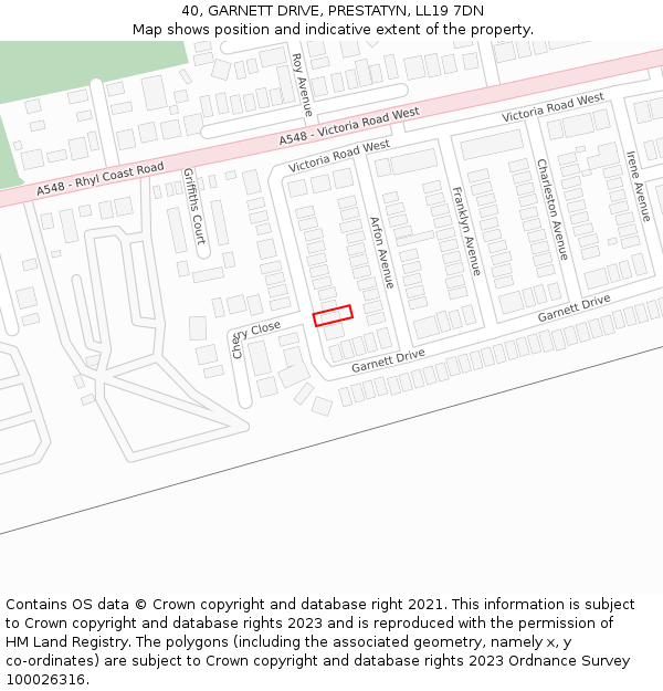 40, GARNETT DRIVE, PRESTATYN, LL19 7DN: Location map and indicative extent of plot