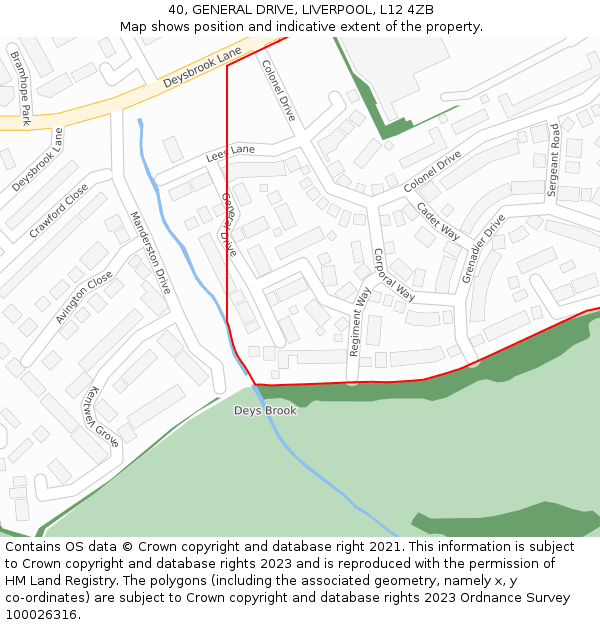 40, GENERAL DRIVE, LIVERPOOL, L12 4ZB: Location map and indicative extent of plot