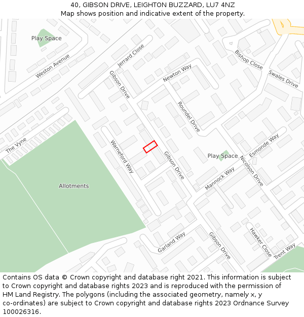 40, GIBSON DRIVE, LEIGHTON BUZZARD, LU7 4NZ: Location map and indicative extent of plot