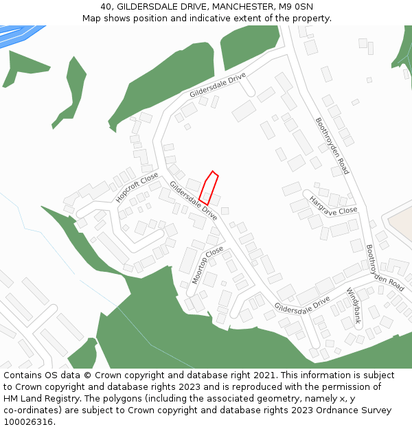 40, GILDERSDALE DRIVE, MANCHESTER, M9 0SN: Location map and indicative extent of plot