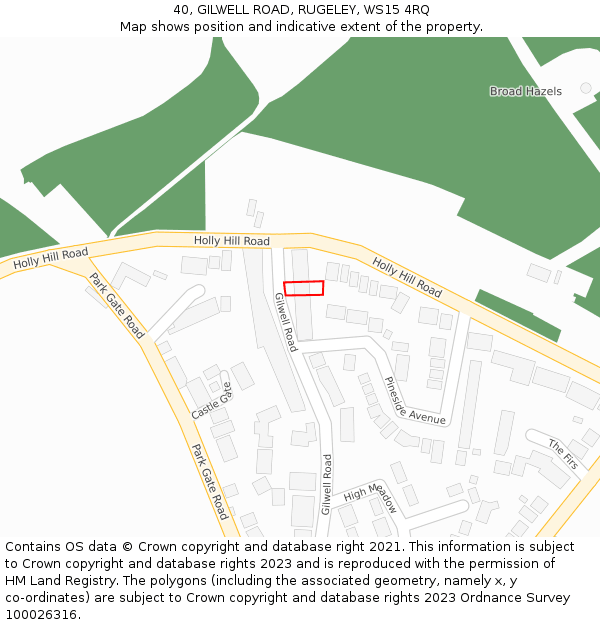 40, GILWELL ROAD, RUGELEY, WS15 4RQ: Location map and indicative extent of plot
