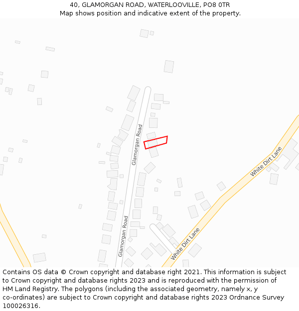 40, GLAMORGAN ROAD, WATERLOOVILLE, PO8 0TR: Location map and indicative extent of plot