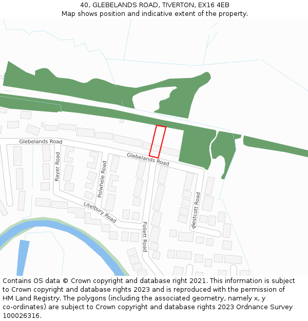 40, GLEBELANDS ROAD, TIVERTON, EX16 4EB: Location map and indicative extent of plot