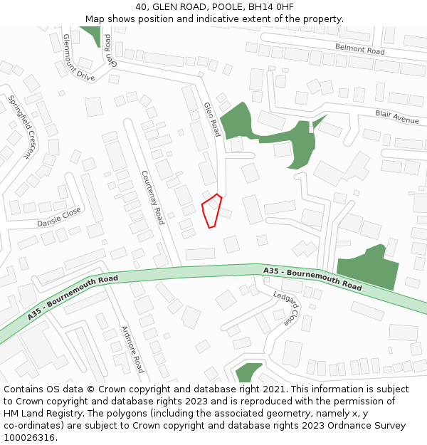 40, GLEN ROAD, POOLE, BH14 0HF: Location map and indicative extent of plot