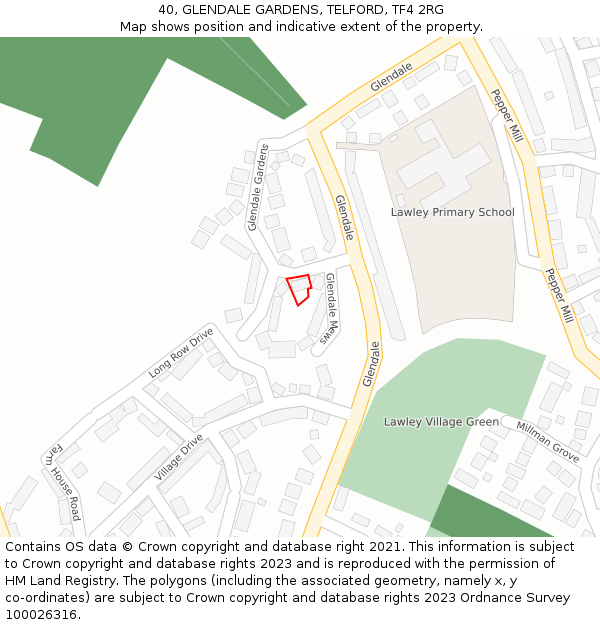 40, GLENDALE GARDENS, TELFORD, TF4 2RG: Location map and indicative extent of plot