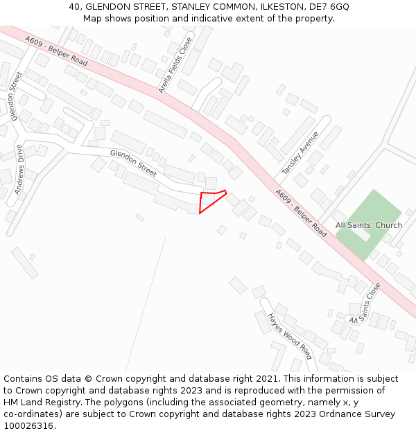 40, GLENDON STREET, STANLEY COMMON, ILKESTON, DE7 6GQ: Location map and indicative extent of plot