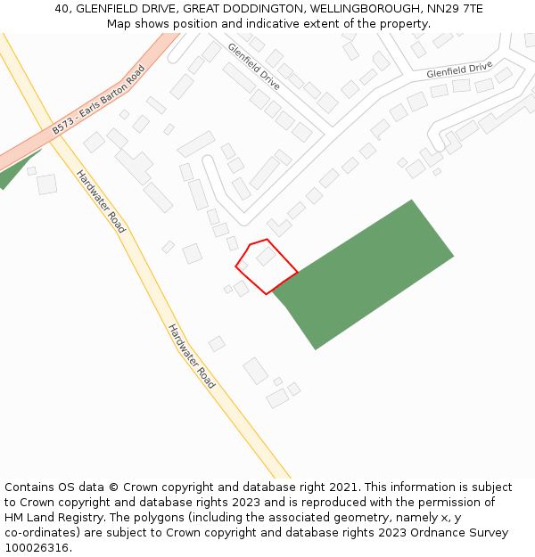 40, GLENFIELD DRIVE, GREAT DODDINGTON, WELLINGBOROUGH, NN29 7TE: Location map and indicative extent of plot