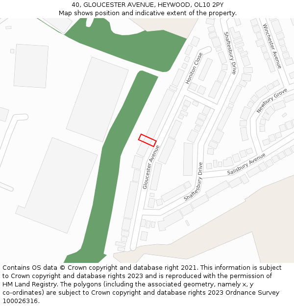 40, GLOUCESTER AVENUE, HEYWOOD, OL10 2PY: Location map and indicative extent of plot