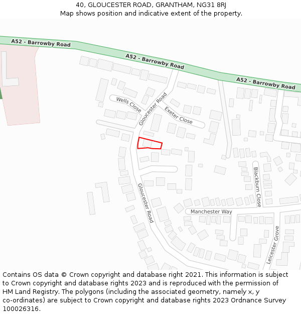 40, GLOUCESTER ROAD, GRANTHAM, NG31 8RJ: Location map and indicative extent of plot