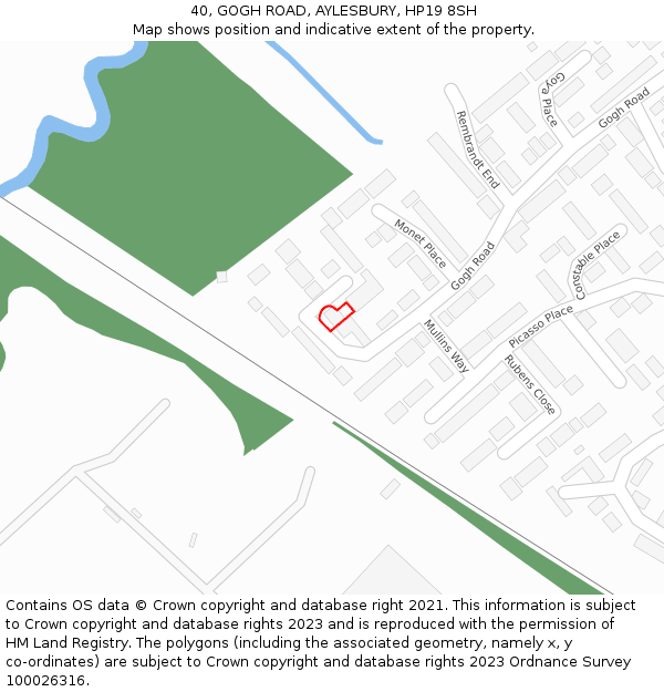 40, GOGH ROAD, AYLESBURY, HP19 8SH: Location map and indicative extent of plot