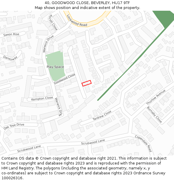 40, GOODWOOD CLOSE, BEVERLEY, HU17 9TF: Location map and indicative extent of plot