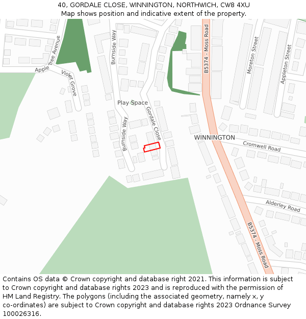 40, GORDALE CLOSE, WINNINGTON, NORTHWICH, CW8 4XU: Location map and indicative extent of plot