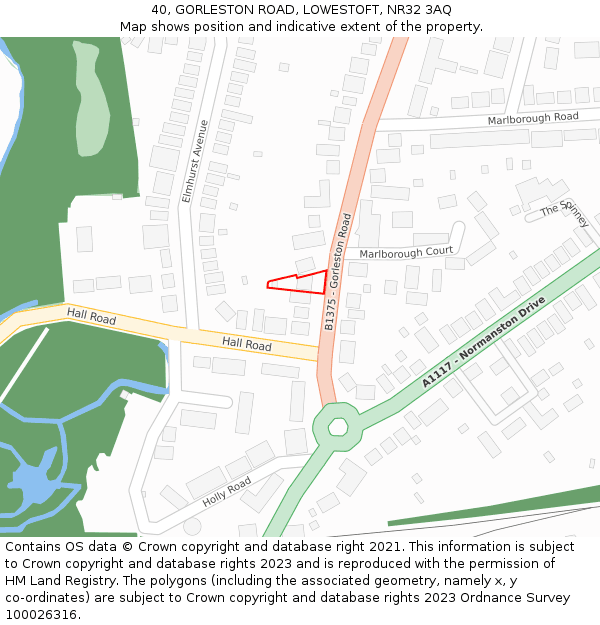 40, GORLESTON ROAD, LOWESTOFT, NR32 3AQ: Location map and indicative extent of plot
