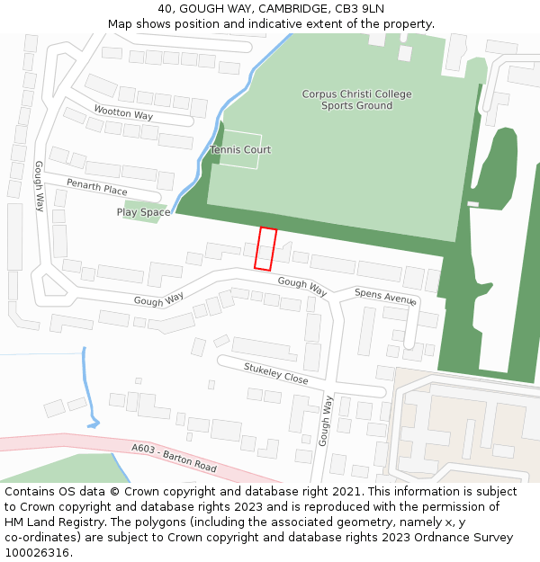 40, GOUGH WAY, CAMBRIDGE, CB3 9LN: Location map and indicative extent of plot