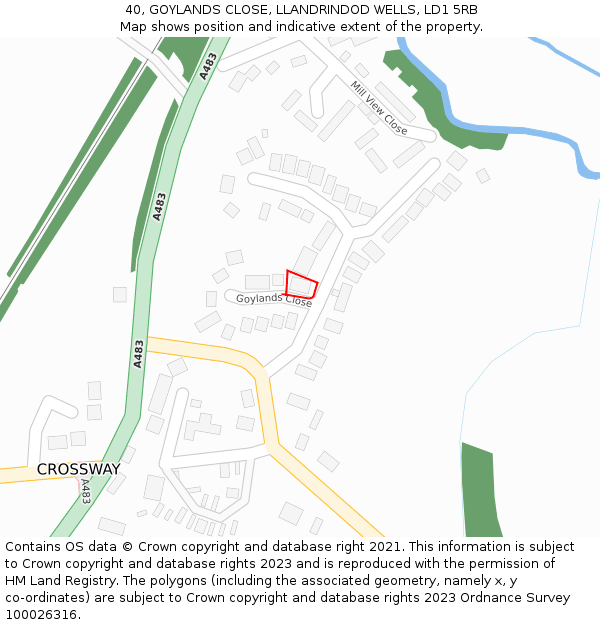 40, GOYLANDS CLOSE, LLANDRINDOD WELLS, LD1 5RB: Location map and indicative extent of plot