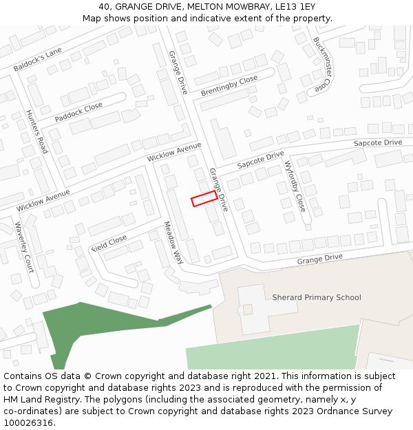 40, GRANGE DRIVE, MELTON MOWBRAY, LE13 1EY: Location map and indicative extent of plot