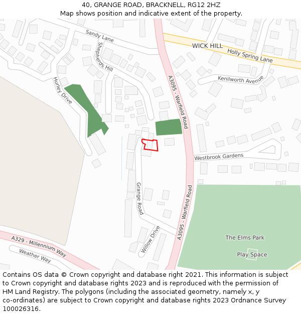 40, GRANGE ROAD, BRACKNELL, RG12 2HZ: Location map and indicative extent of plot