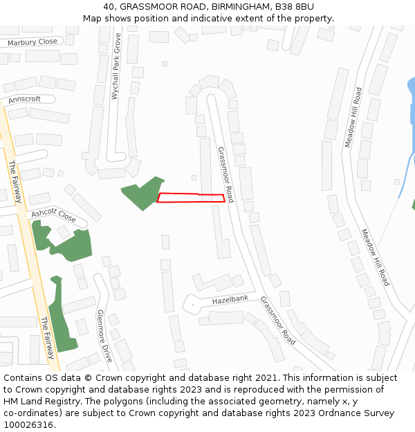 40, GRASSMOOR ROAD, BIRMINGHAM, B38 8BU: Location map and indicative extent of plot