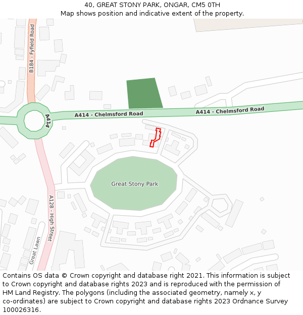 40, GREAT STONY PARK, ONGAR, CM5 0TH: Location map and indicative extent of plot