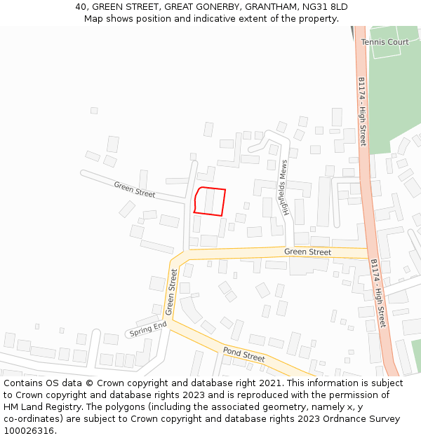 40, GREEN STREET, GREAT GONERBY, GRANTHAM, NG31 8LD: Location map and indicative extent of plot