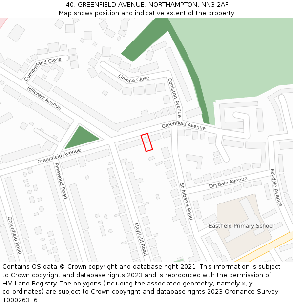 40, GREENFIELD AVENUE, NORTHAMPTON, NN3 2AF: Location map and indicative extent of plot